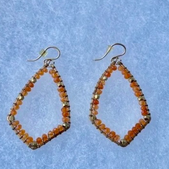 18k Gold Vermeil Tangerine-color Beaded Earrings - Picture 1 of 3